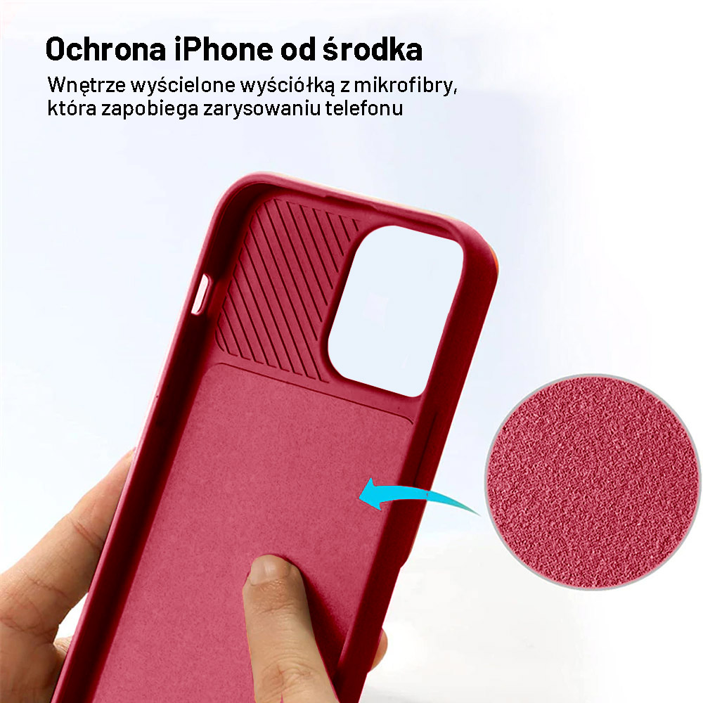 Etui do iPhone 14 Plus Silicone Camera Cover, ruchoma osłona kamery, bordowe
