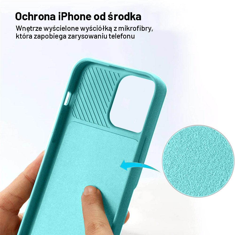 Etui do iPhone 14 Plus Silicone Camera Cover, ruchoma osłona kamery, miętowe