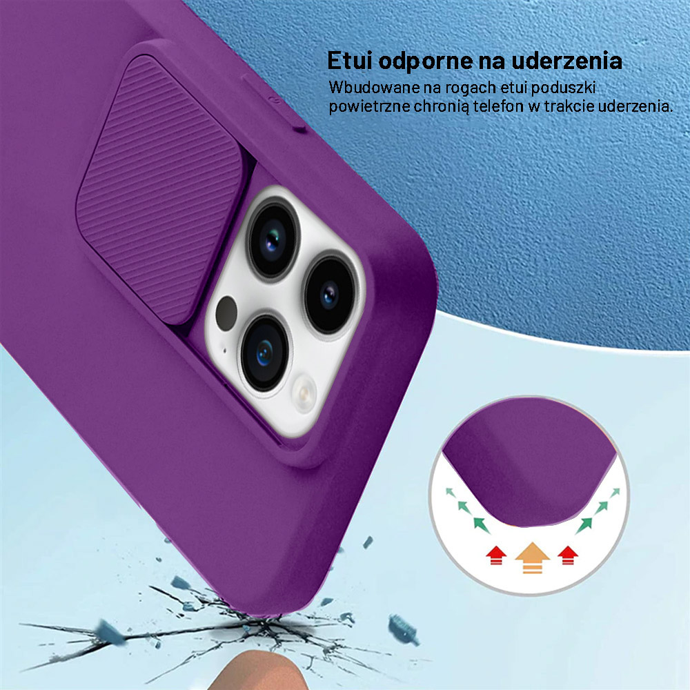 Etui do iPhone 13 Pro Silicone Camera Cover, ruchoma osłona kamery, fioletowe