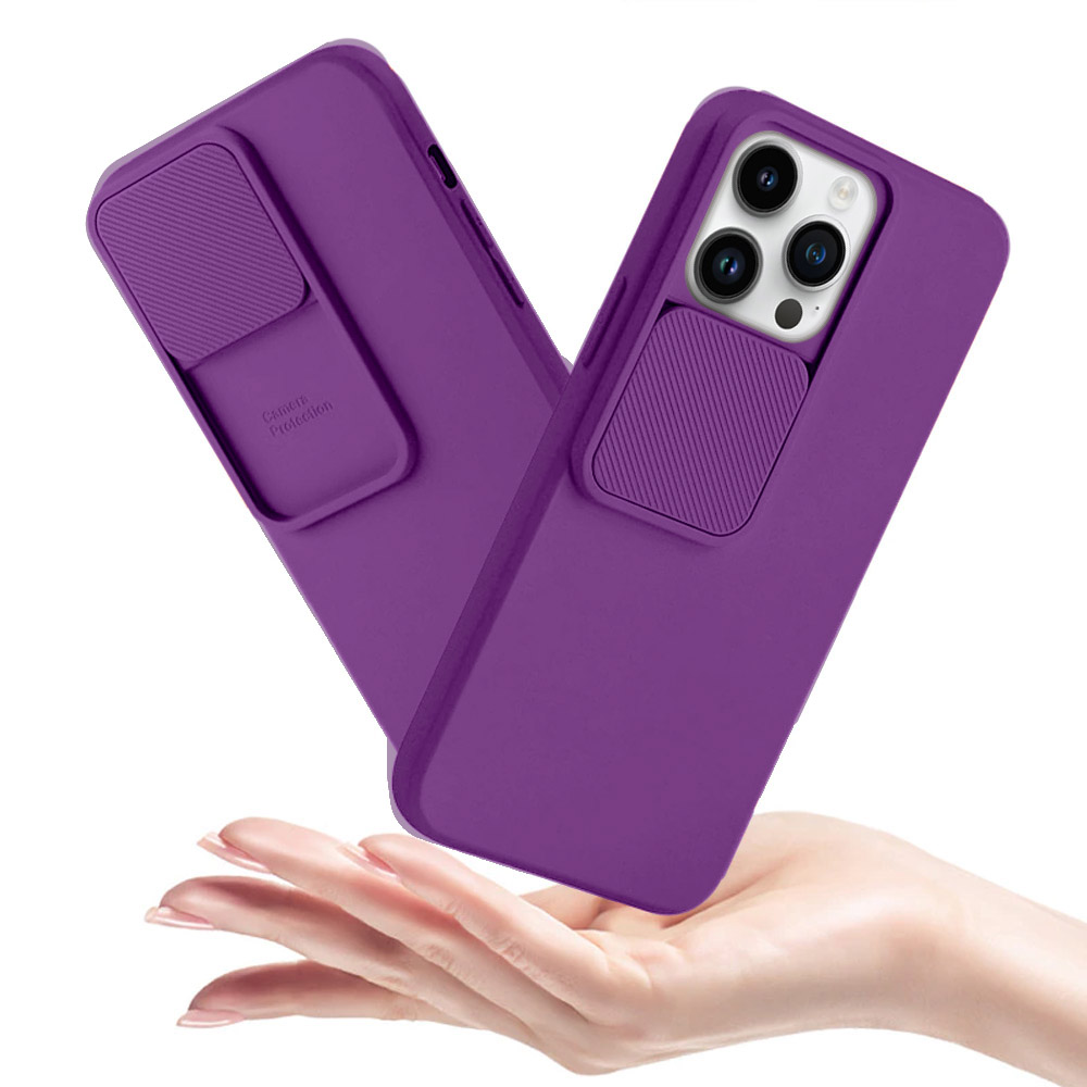 Etui do iPhone 13 Pro Silicone Camera Cover, ruchoma osłona kamery, fioletowe