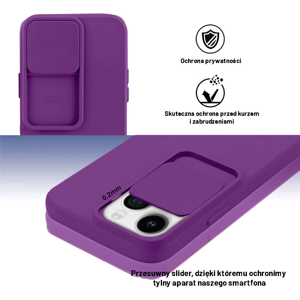 Etui do iPhone 13 Pro Silicone Camera Cover, ruchoma osłona kamery, fioletowe
