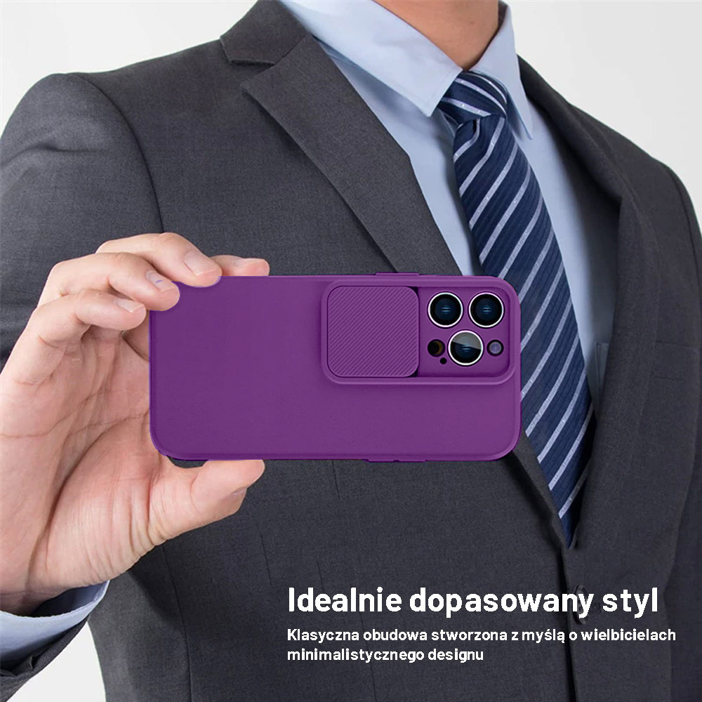 Etui do iPhone 13 Pro Silicone Camera Cover, ruchoma osłona kamery, fioletowe