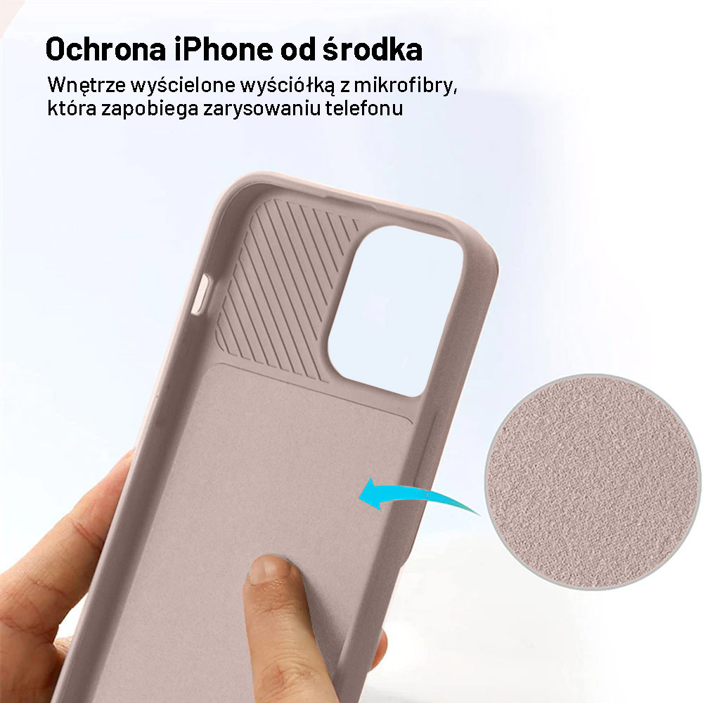 Etui do iPhone 14 Plus Silicone Camera Cover, ruchoma osłona kamery, szaro-beżowe