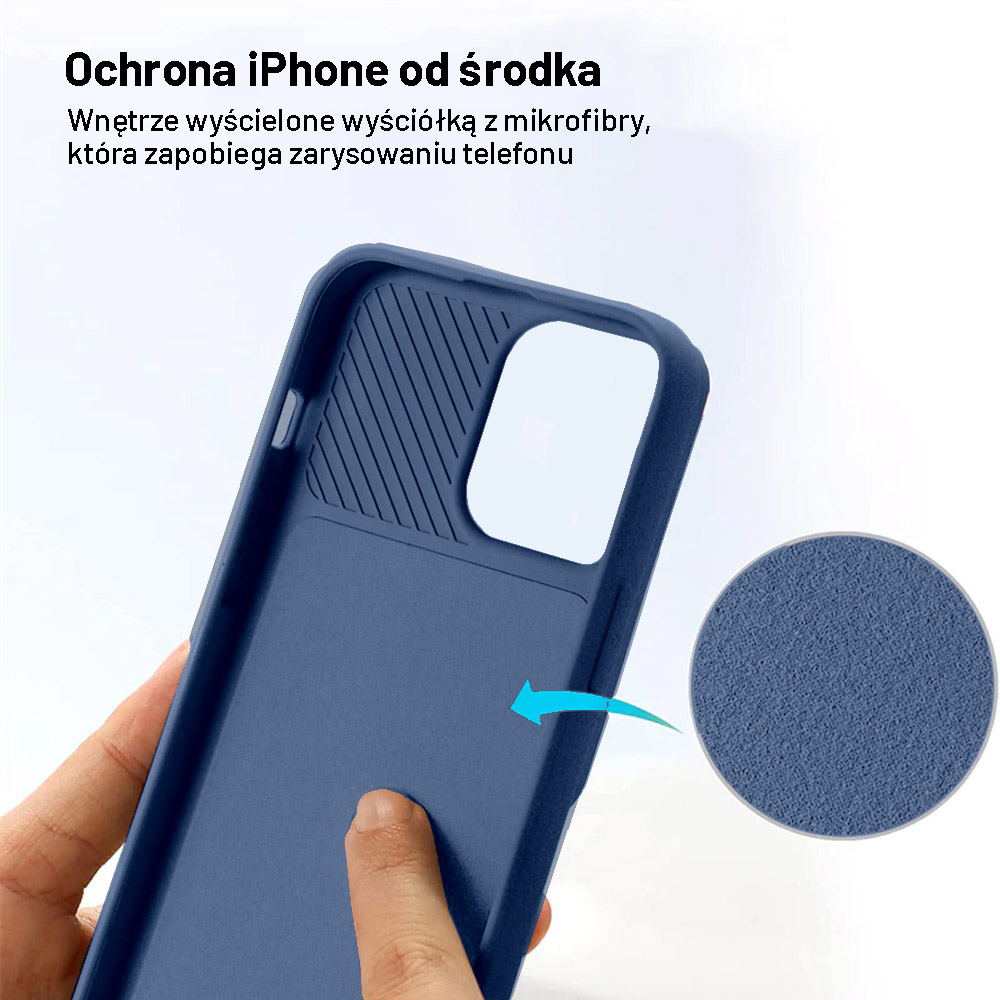 Etui do iPhone 15 Pro Silicone Camera Cover, ruchoma osłona kamery, granatowe (OUTLET)