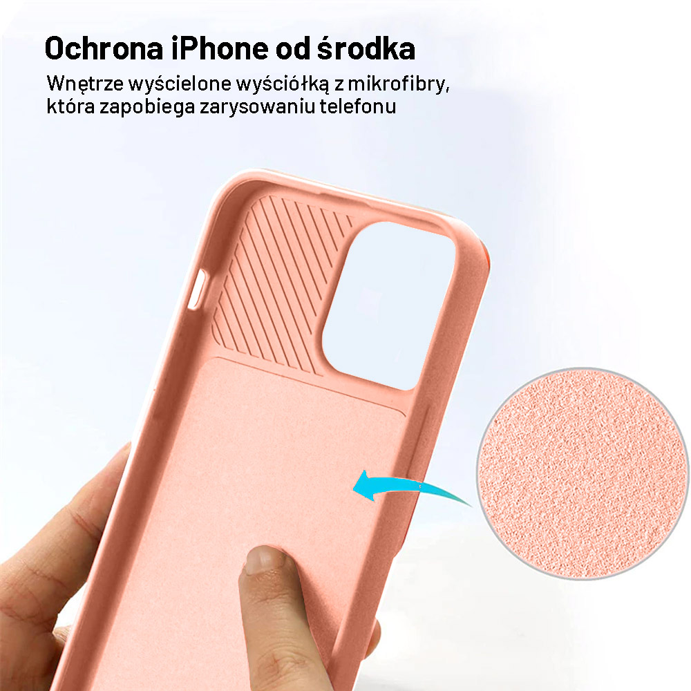 Etui do iPhone 14 Plus Silicone Camera Cover, ruchoma osłona kamery, łososiowe