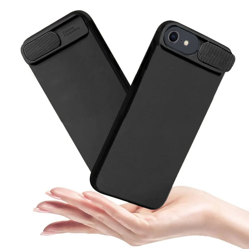 Etui do iPhone SE2022/SE2020/8/7 Silicone Camera Cover, ruchoma osłona kamery, czarne