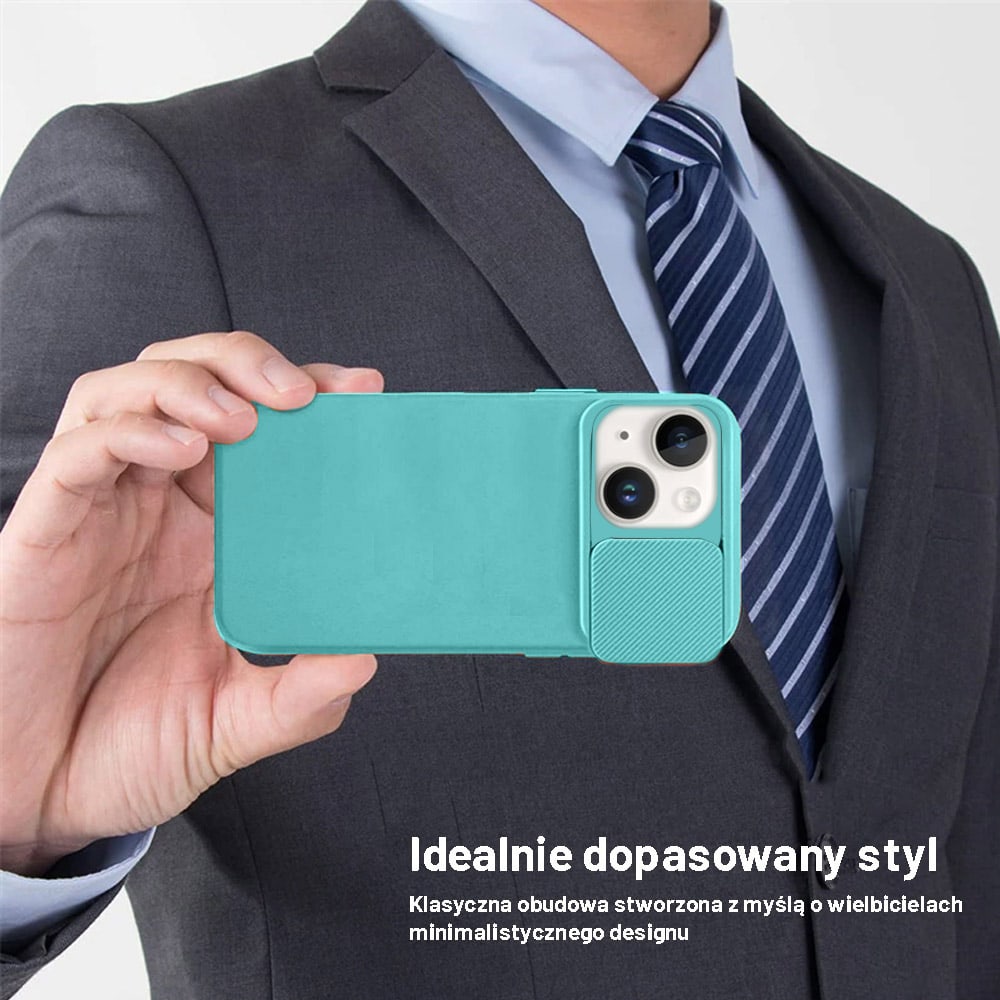 Etui do iPhone 14 Plus Silicone Camera Cover, ruchoma osłona kamery, miętowe