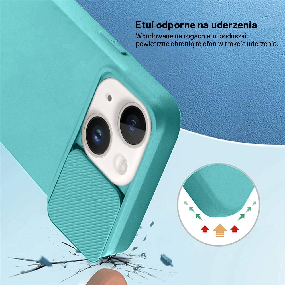 Etui do iPhone 14 Plus Silicone Camera Cover, ruchoma osłona kamery, miętowe
