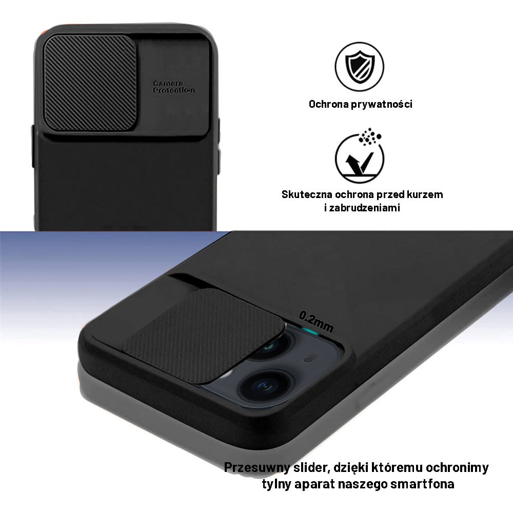 Etui do iPhone 14 Plus Silicone Camera Cover, ruchoma osłona kamery, czarne