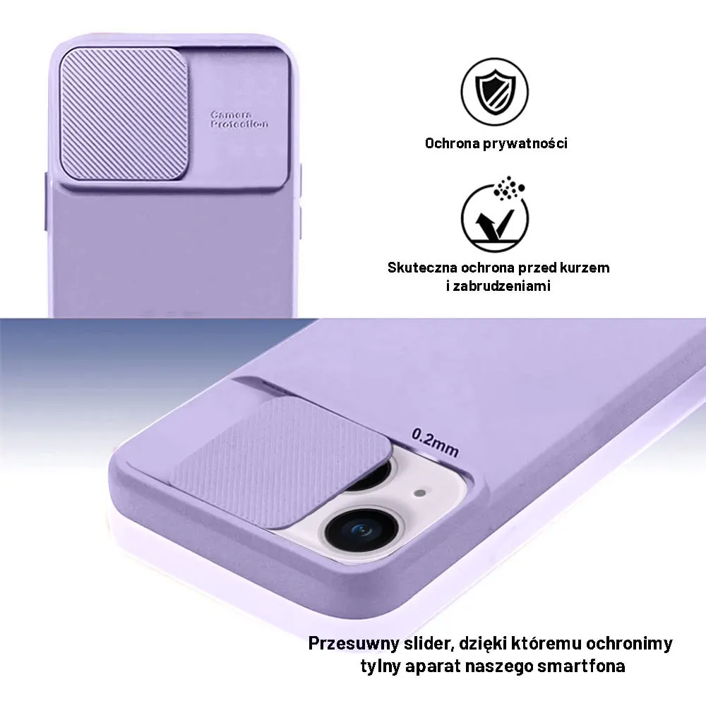 Etui do iPhone 14 Plus Silicone Camera Cover, ruchoma osłona kamery, fioletowe