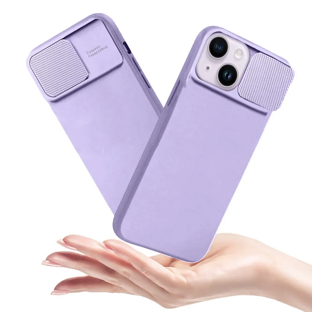 Etui do iPhone 14 Plus Silicone Camera Cover, ruchoma osłona kamery, fioletowe