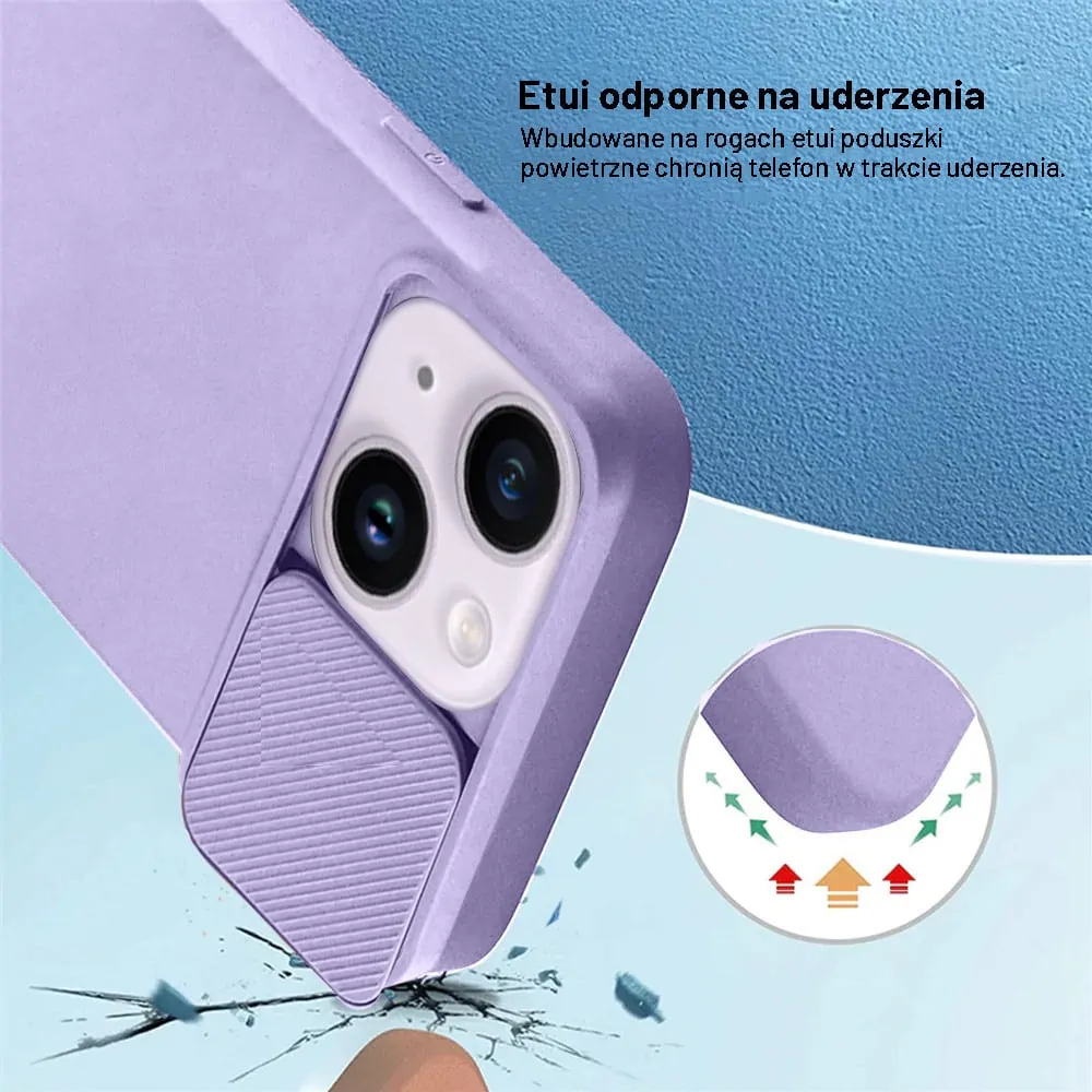 Etui do iPhone 14 Plus Silicone Camera Cover, ruchoma osłona kamery, fioletowe