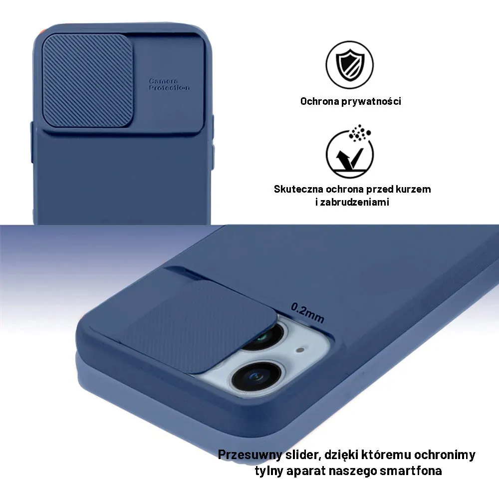 Etui do iPhone 14 Plus Silicone Camera Cover, ruchoma osłona kamery, granatowe