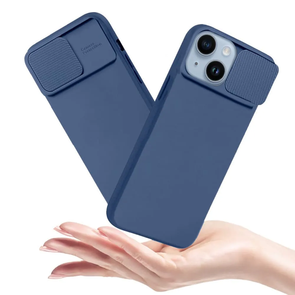 Etui do iPhone 14 Plus Silicone Camera Cover, ruchoma osłona kamery, granatowe