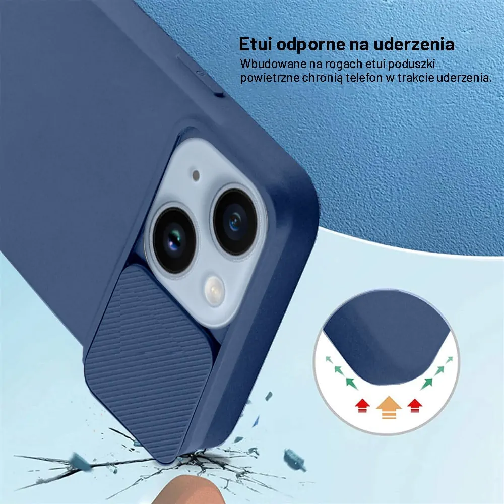 Etui do iPhone 14 Plus Silicone Camera Cover, ruchoma osłona kamery, granatowe