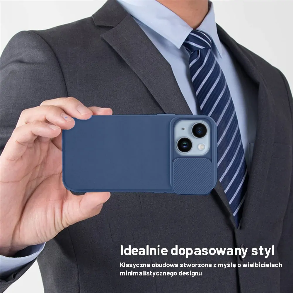 Etui do iPhone 14 Plus Silicone Camera Cover, ruchoma osłona kamery, granatowe