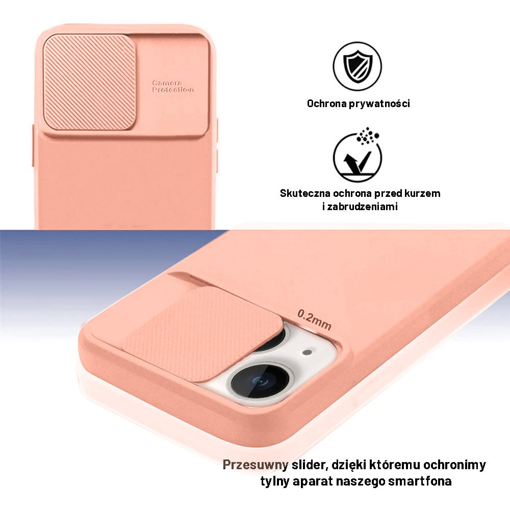 Etui do iPhone 14 Plus Silicone Camera Cover, ruchoma osłona kamery, łososiowe