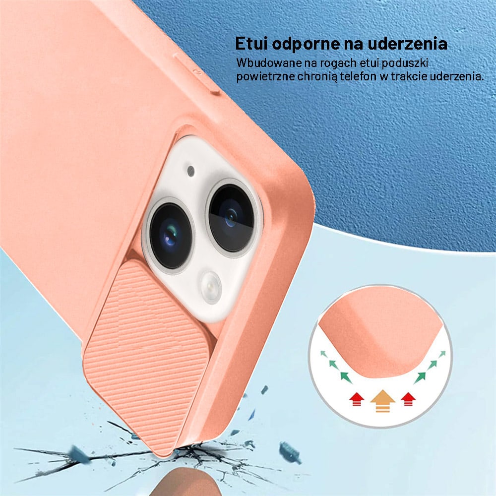 Etui do iPhone 14 Plus Silicone Camera Cover, ruchoma osłona kamery, łososiowe