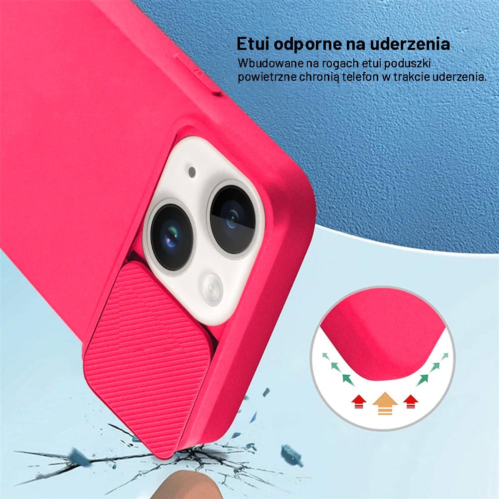 Etui do iPhone 14 Plus Silicone Camera Cover, ruchoma osłona kamery, neonowy róż
