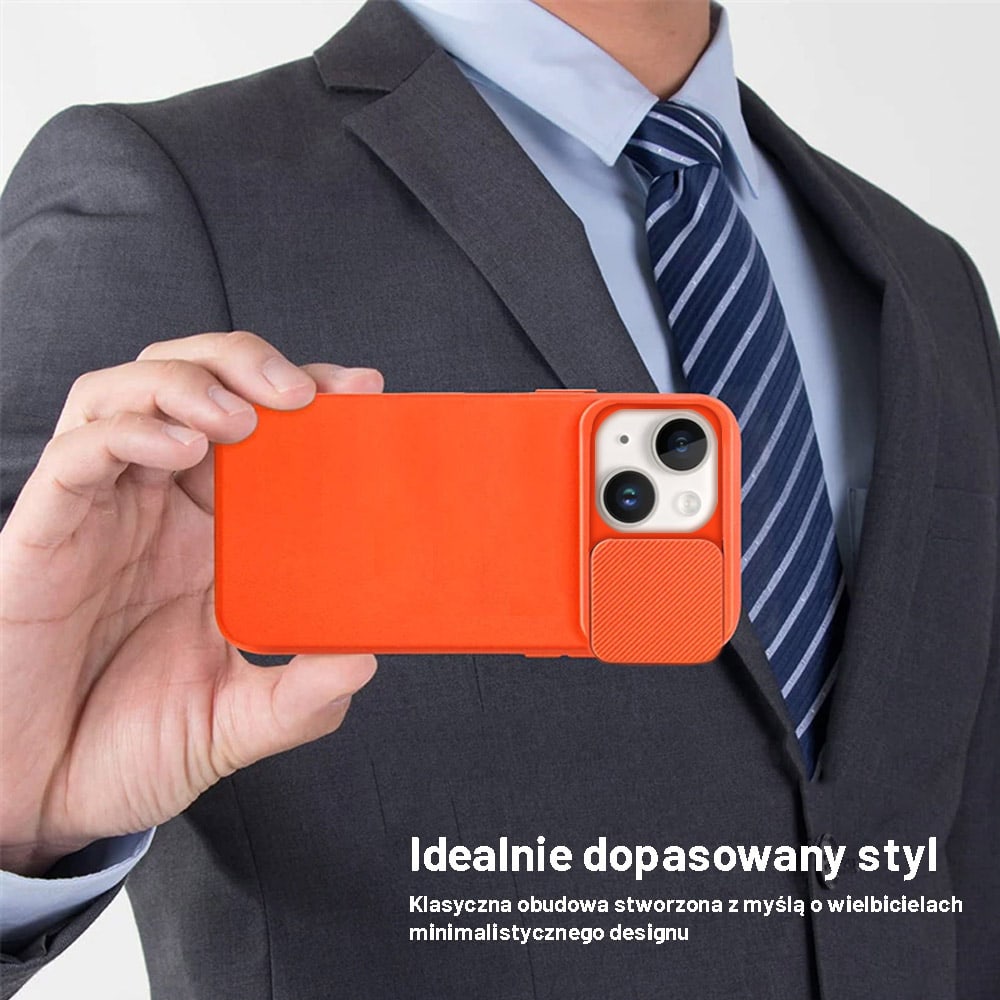 Etui do iPhone 14 Plus Silicone Camera Cover, ruchoma osłona kamery, pomarańczowe