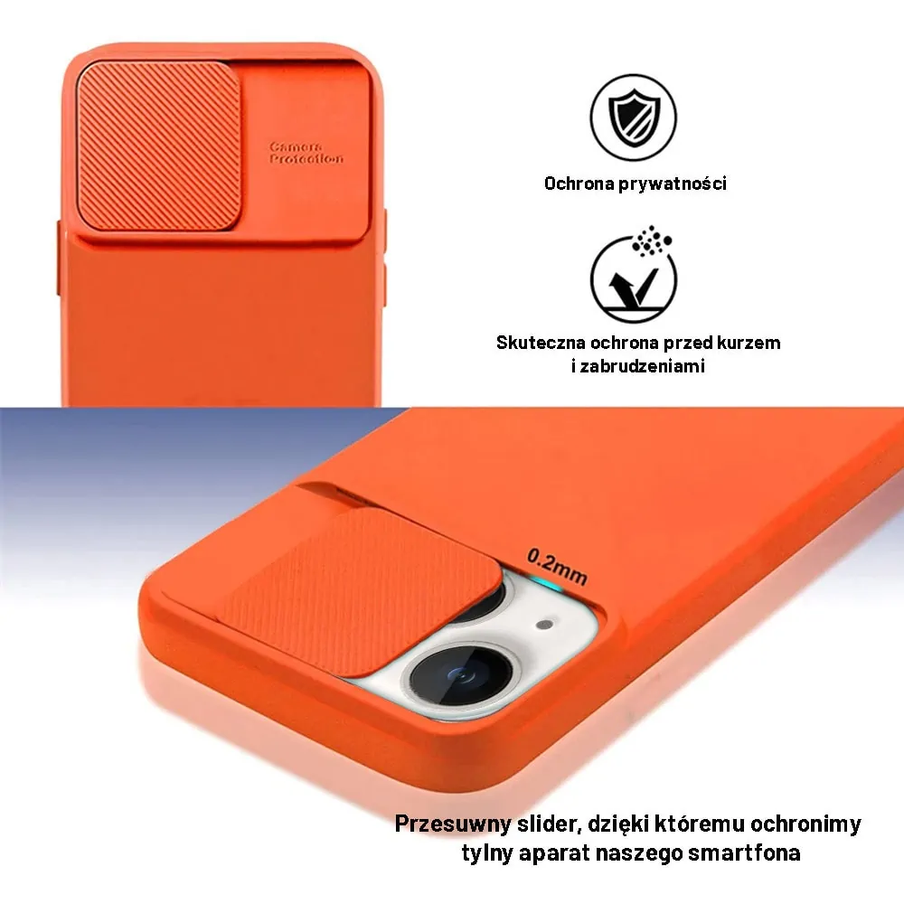 Etui do iPhone 14 Plus Silicone Camera Cover, ruchoma osłona kamery, pomarańczowe