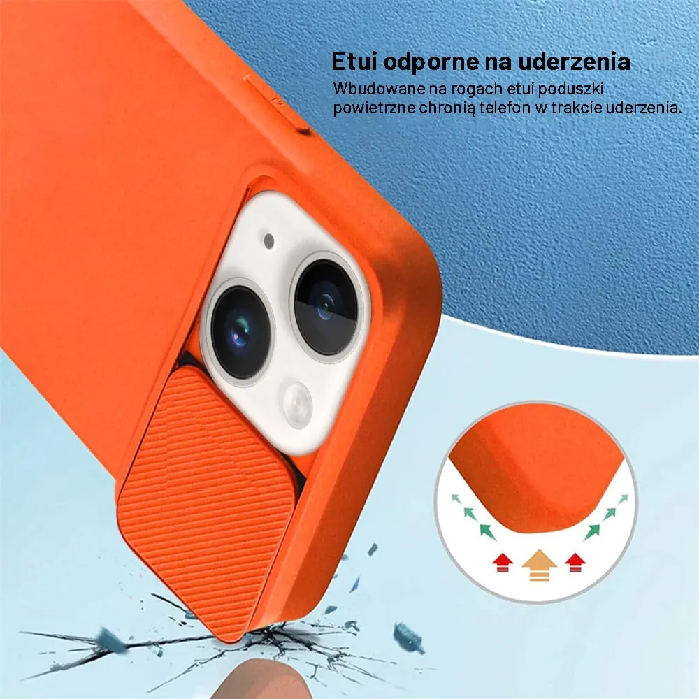 Etui do iPhone 14 Plus Silicone Camera Cover, ruchoma osłona kamery, pomarańczowe