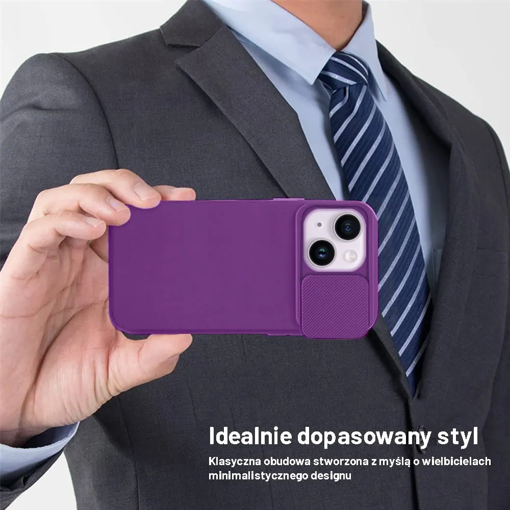 Etui do iPhone 14 Plus Silicone Camera Cover, ruchoma osłona kamery, purpurowe