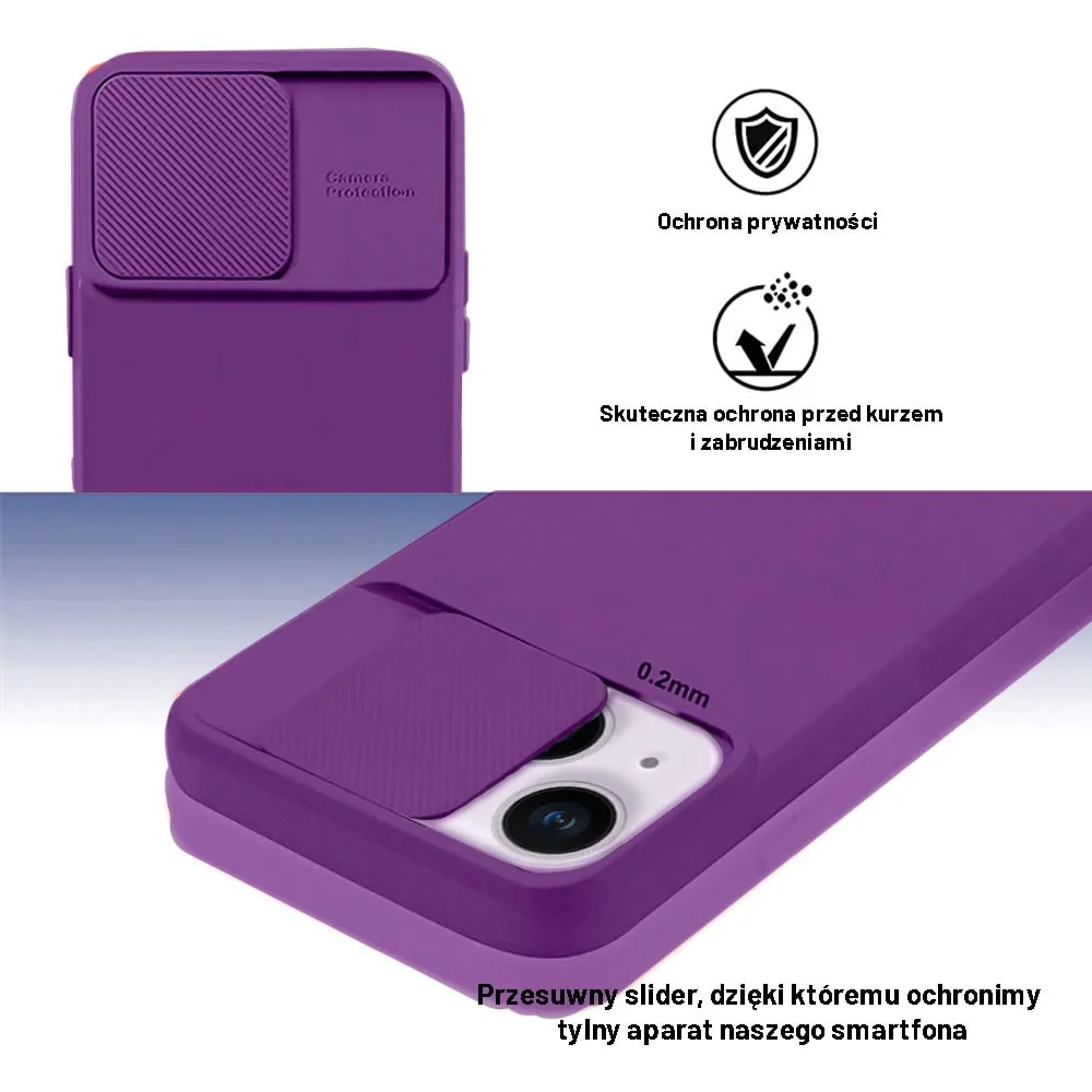 Etui do iPhone 14 Plus Silicone Camera Cover, ruchoma osłona kamery, purpurowe