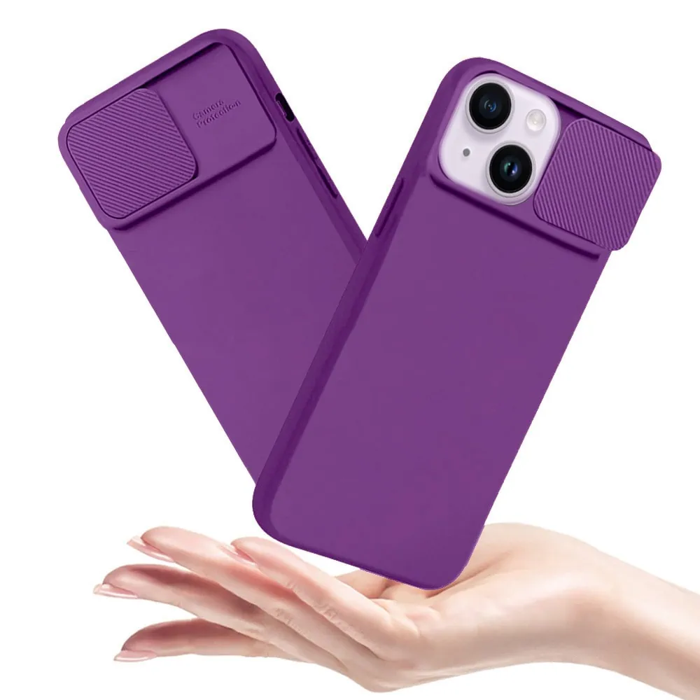 Etui do iPhone 14 Plus Silicone Camera Cover, ruchoma osłona kamery, purpurowe