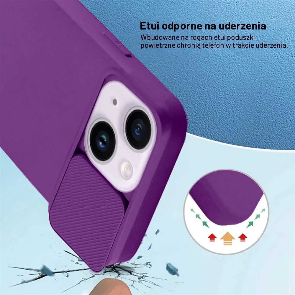 Etui do iPhone 14 Plus Silicone Camera Cover, ruchoma osłona kamery, purpurowe