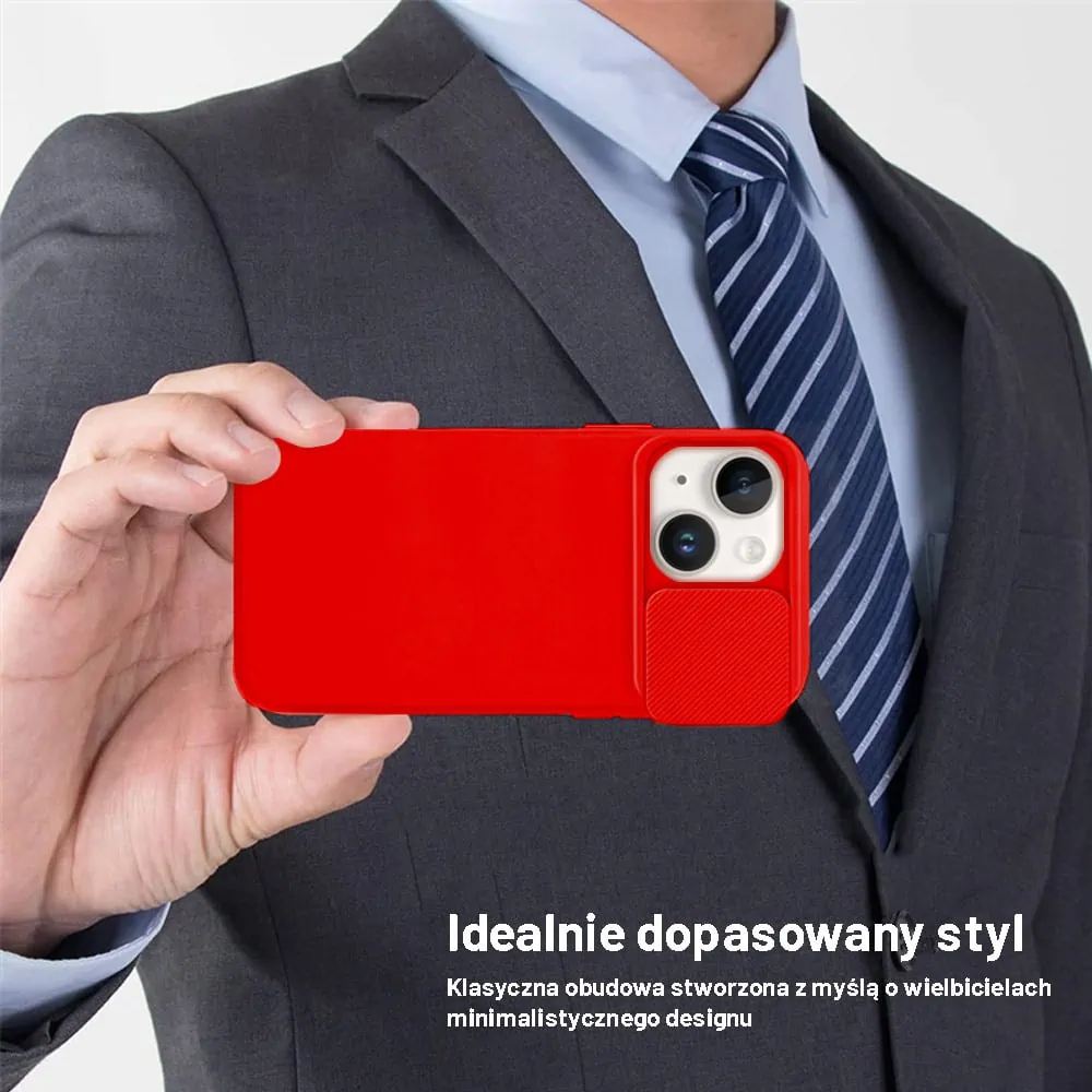 Etui do iPhone 14 Plus Silicone Camera Cover, ruchoma osłona kamery, czerwone