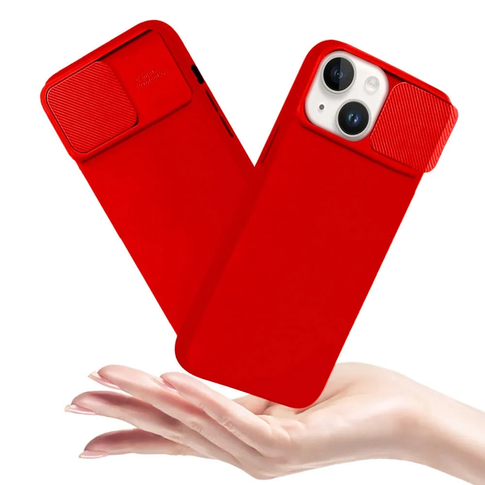 Etui do iPhone 14 Plus Silicone Camera Cover, ruchoma osłona kamery, czerwone