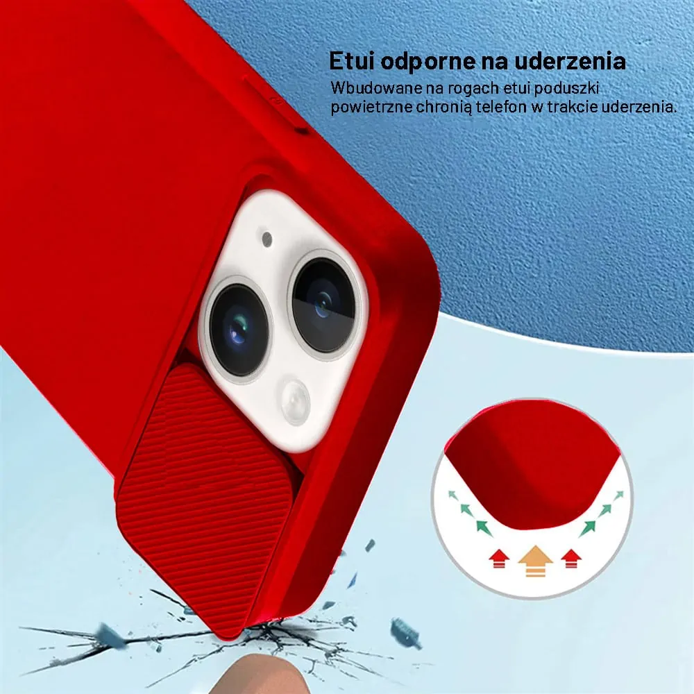 Etui do iPhone 14 Plus Silicone Camera Cover, ruchoma osłona kamery, czerwone