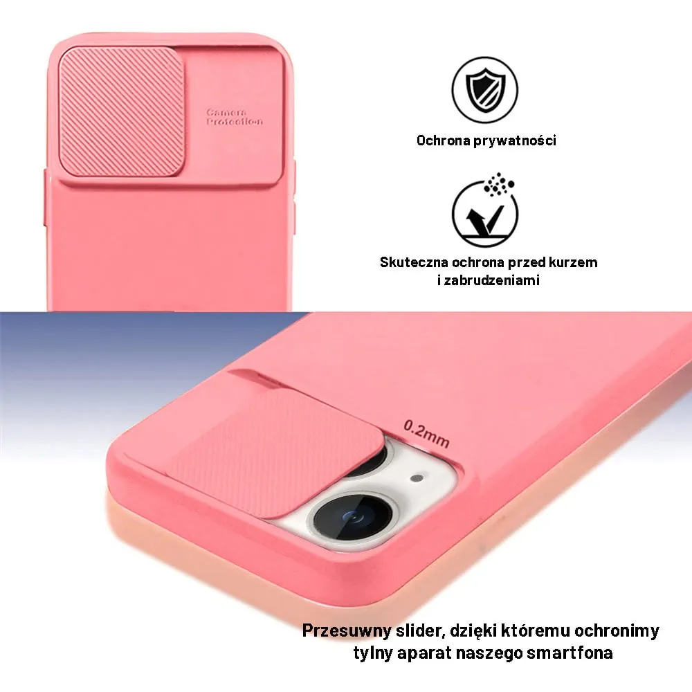 Etui do iPhone 14 Plus Silicone Camera Cover, ruchoma osłona kamery, różowe