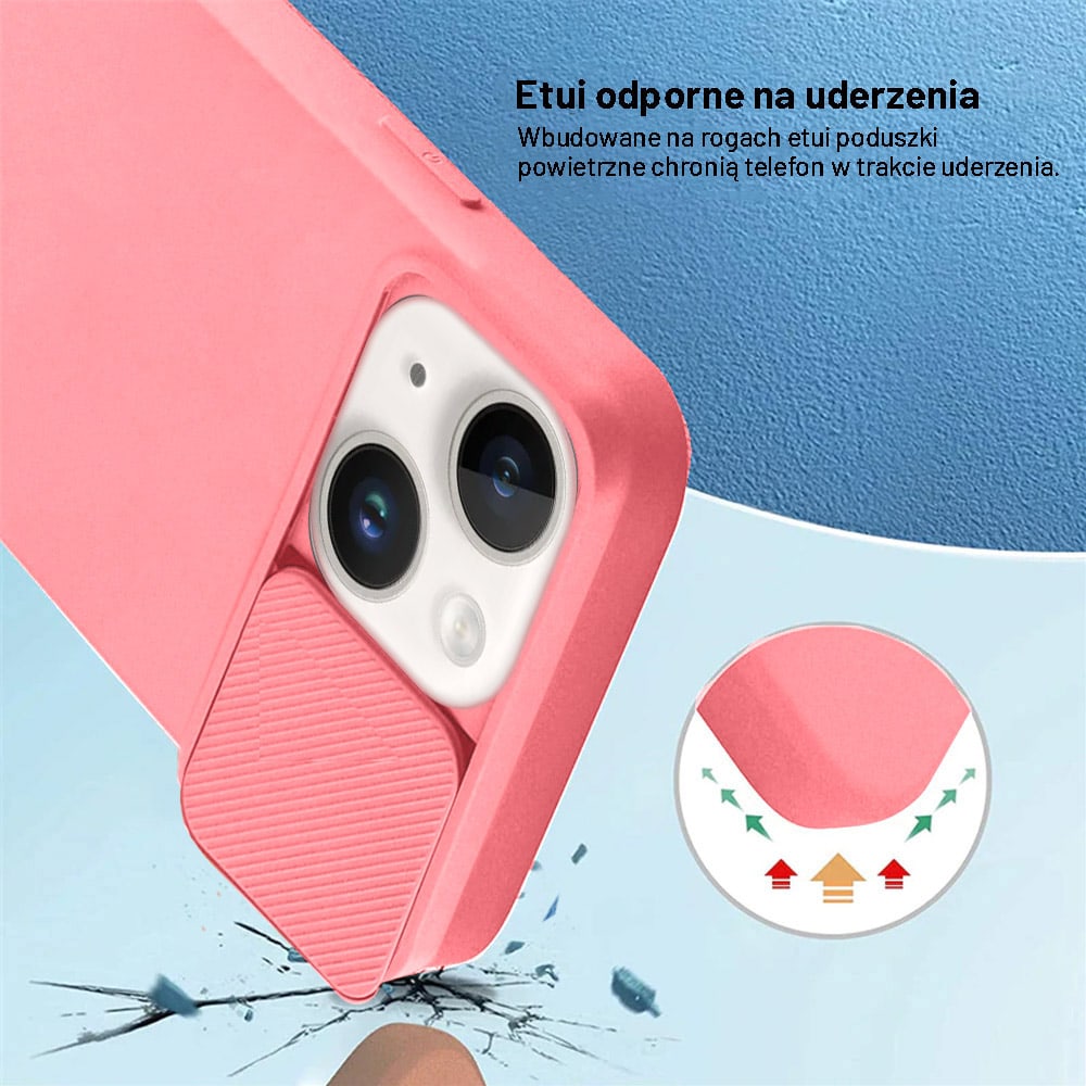 Etui do iPhone 14 Plus Silicone Camera Cover, ruchoma osłona kamery, różowe