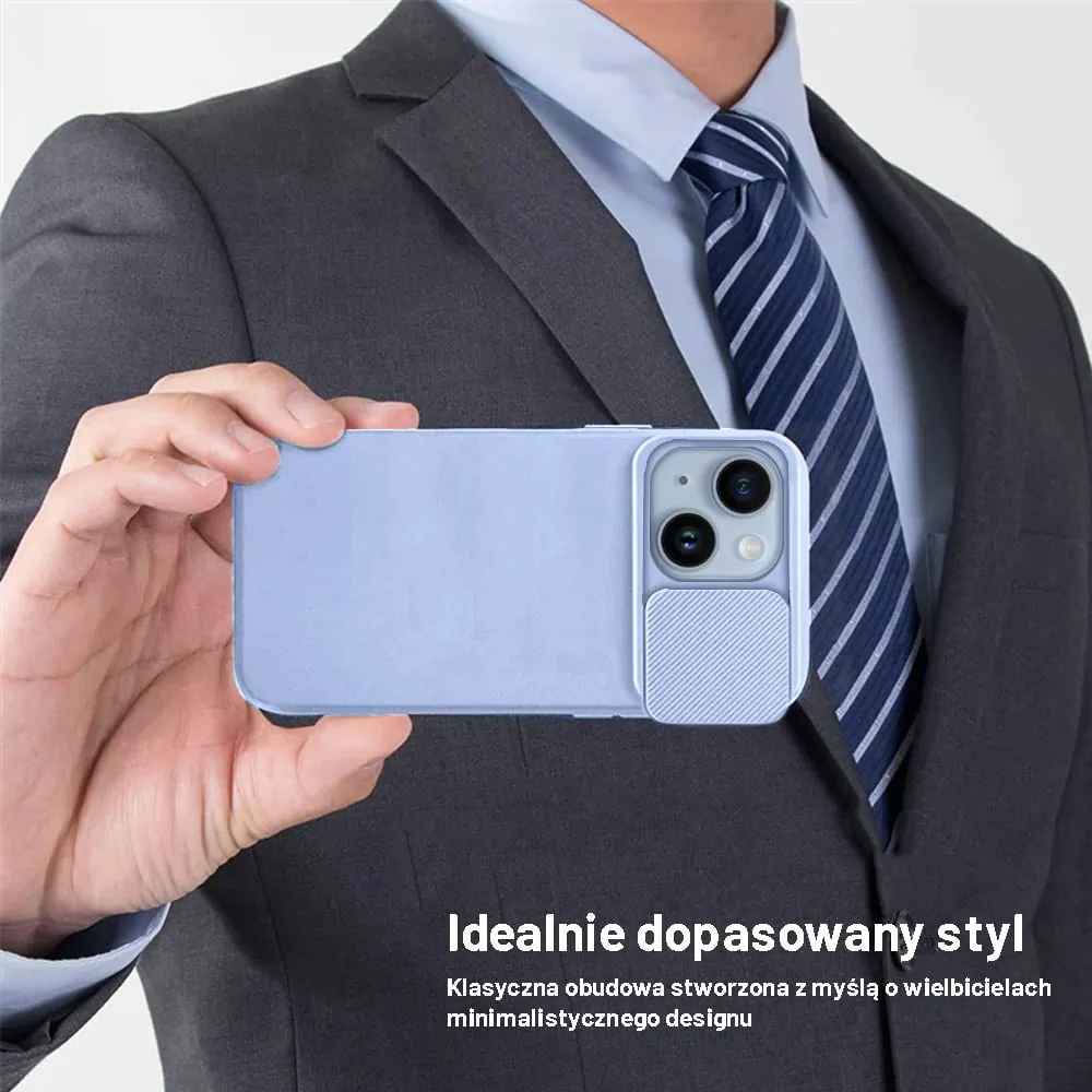 Etui do iPhone 14 Plus Silicone Camera Cover, ruchoma osłona kamery, błękitne