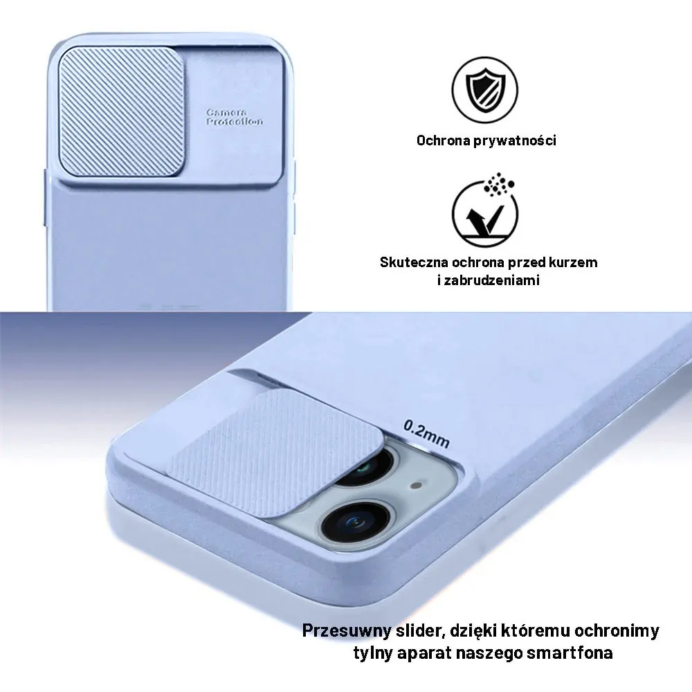 Etui do iPhone 14 Plus Silicone Camera Cover, ruchoma osłona kamery, błękitne