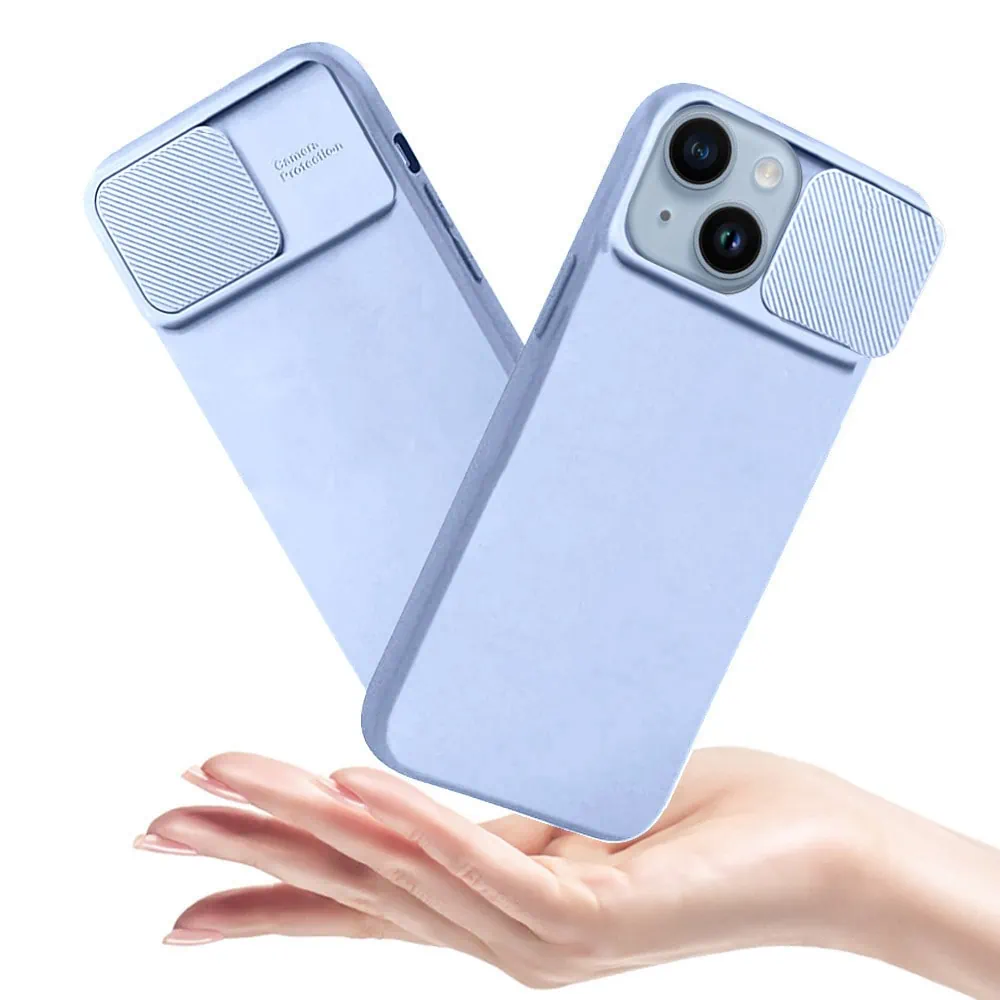 Etui do iPhone 14 Plus Silicone Camera Cover, ruchoma osłona kamery, błękitne