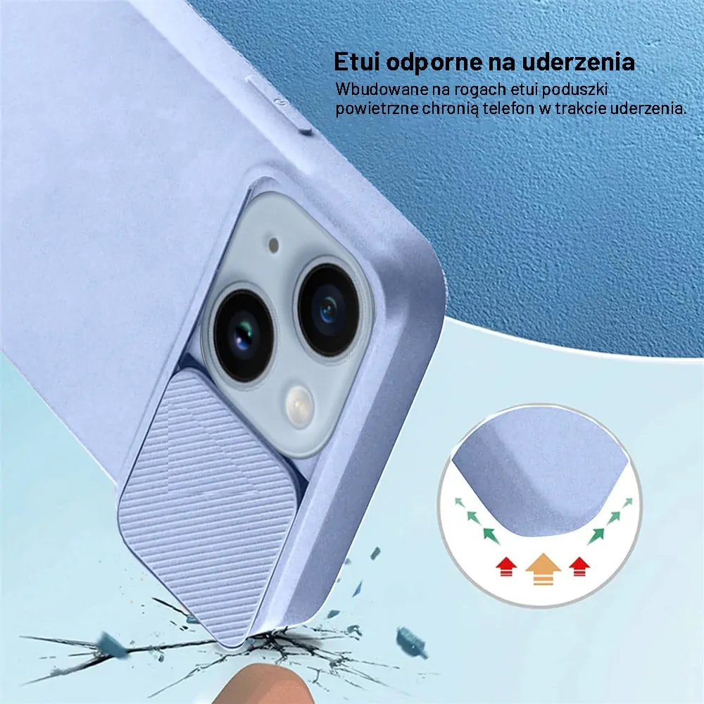 Etui do iPhone 14 Plus Silicone Camera Cover, ruchoma osłona kamery, błękitne