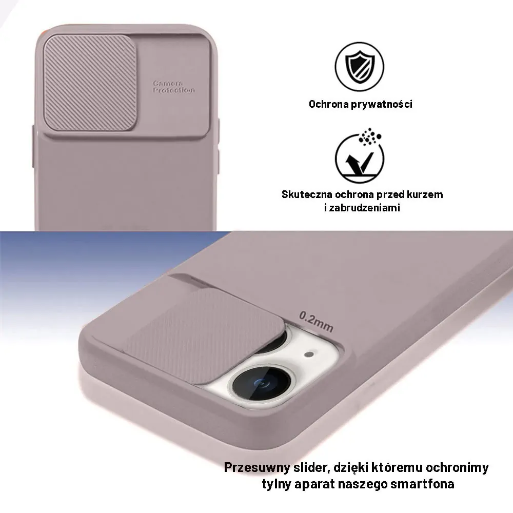 Etui do iPhone 14 Plus Silicone Camera Cover, ruchoma osłona kamery, szaro-beżowe