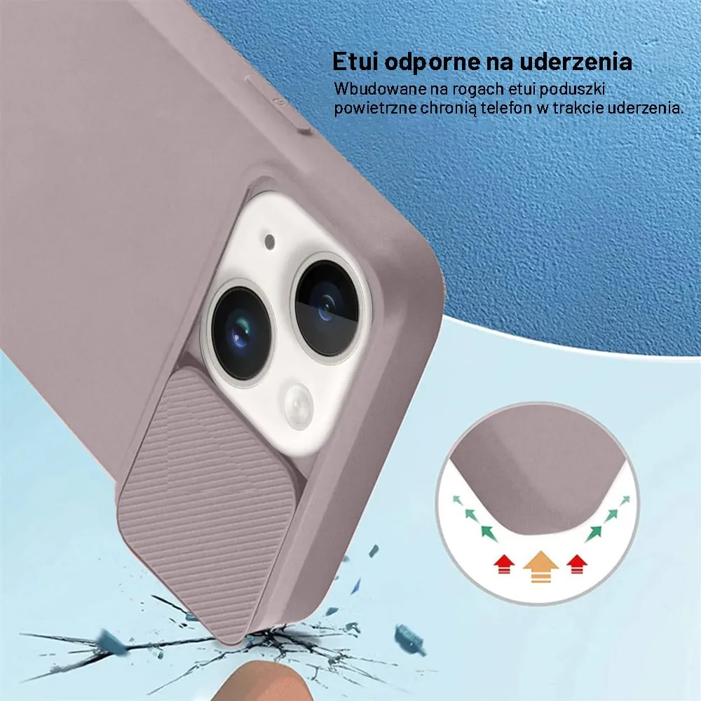 Etui do iPhone 14 Plus Silicone Camera Cover, ruchoma osłona kamery, szaro-beżowe