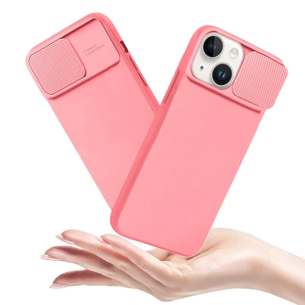 Etui do iPhone 14 Plus Silicone Camera Cover, ruchoma osłona kamery, różowe