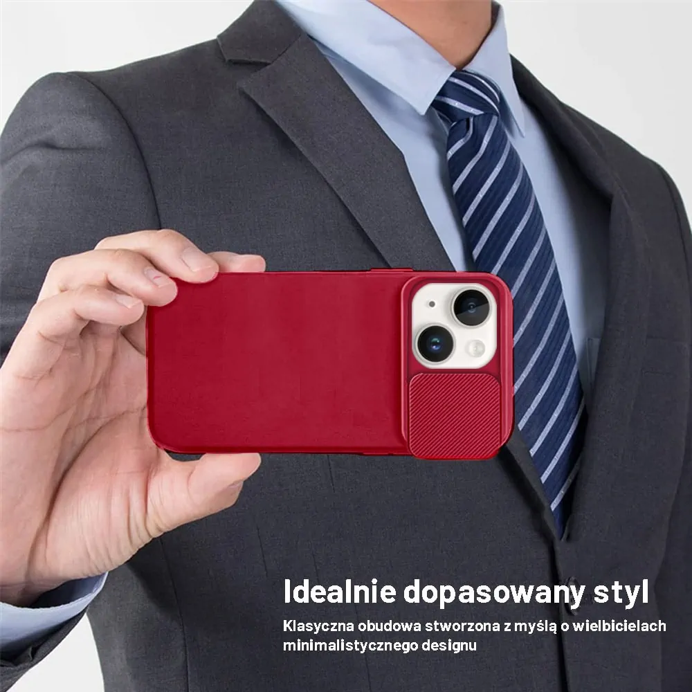 Etui do iPhone 14 Plus Silicone Camera Cover, ruchoma osłona kamery, bordowe