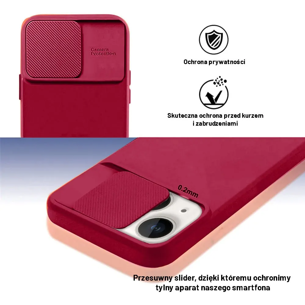 Etui do iPhone 14 Plus Silicone Camera Cover, ruchoma osłona kamery, bordowe