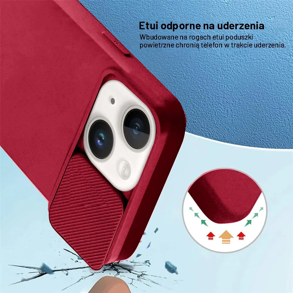Etui do iPhone 14 Plus Silicone Camera Cover, ruchoma osłona kamery, bordowe