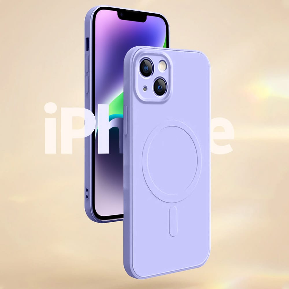 Etui do iPhone 14 Plus silikonowe z mikrofibrą Premium Soft Touch MagSafe, ochrona aparatu, fioletowe
