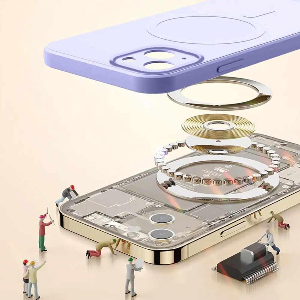 Etui do iPhone 14 Plus silikonowe z mikrofibrą Premium Soft Touch MagSafe, ochrona aparatu, fioletowe