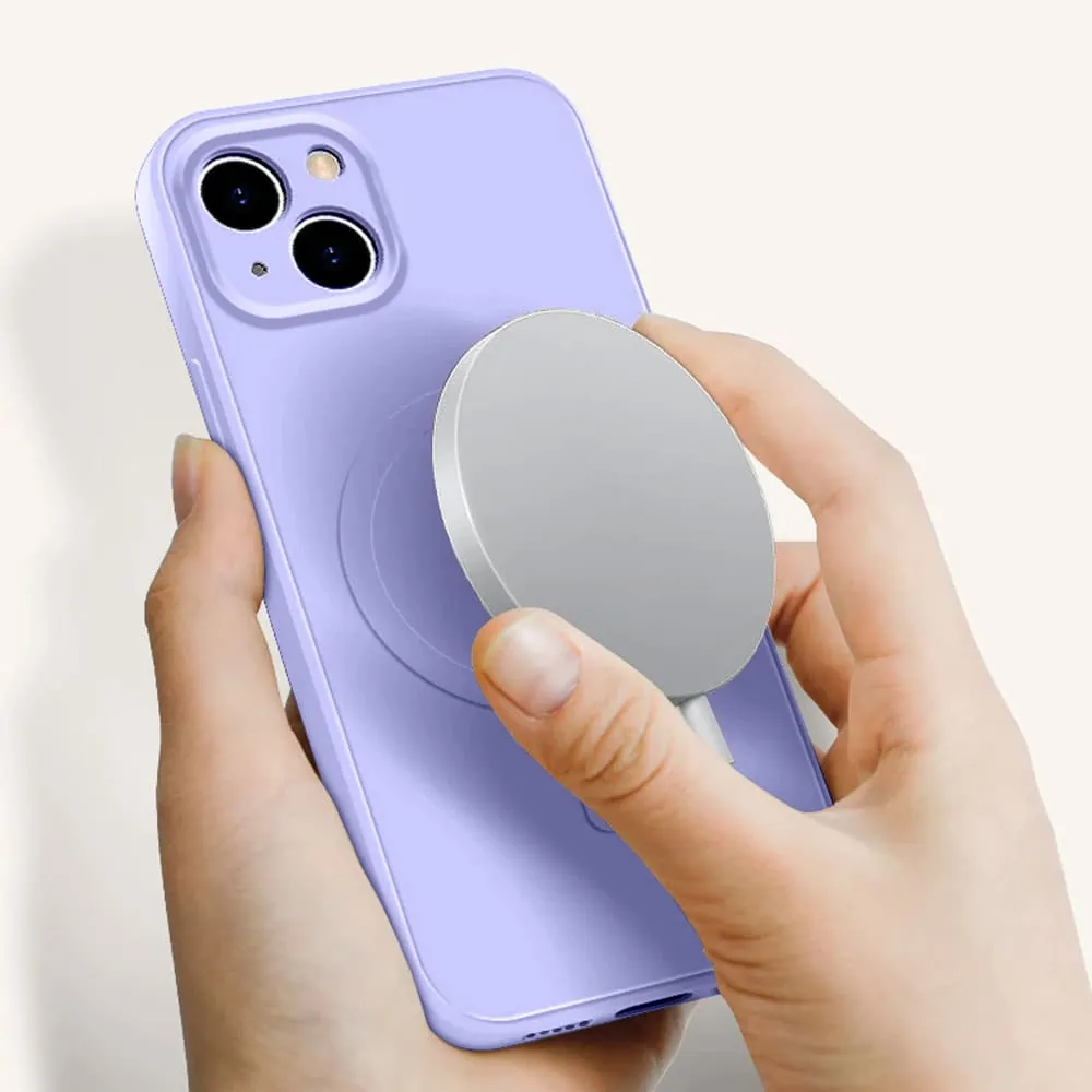 Etui do iPhone 14 Plus silikonowe z mikrofibrą Premium Soft Touch MagSafe, ochrona aparatu, fioletowe