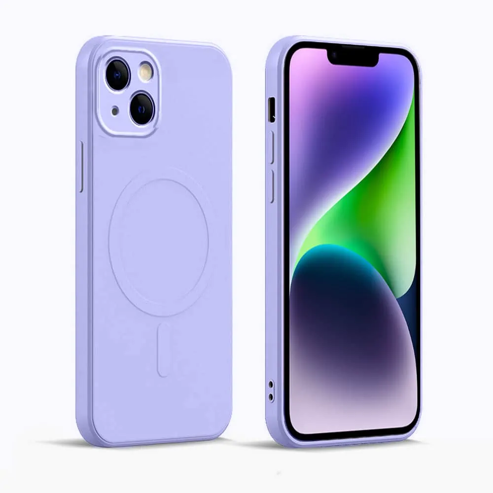 Etui do iPhone 14 Plus silikonowe z mikrofibrą Premium Soft Touch MagSafe, ochrona aparatu, fioletowe