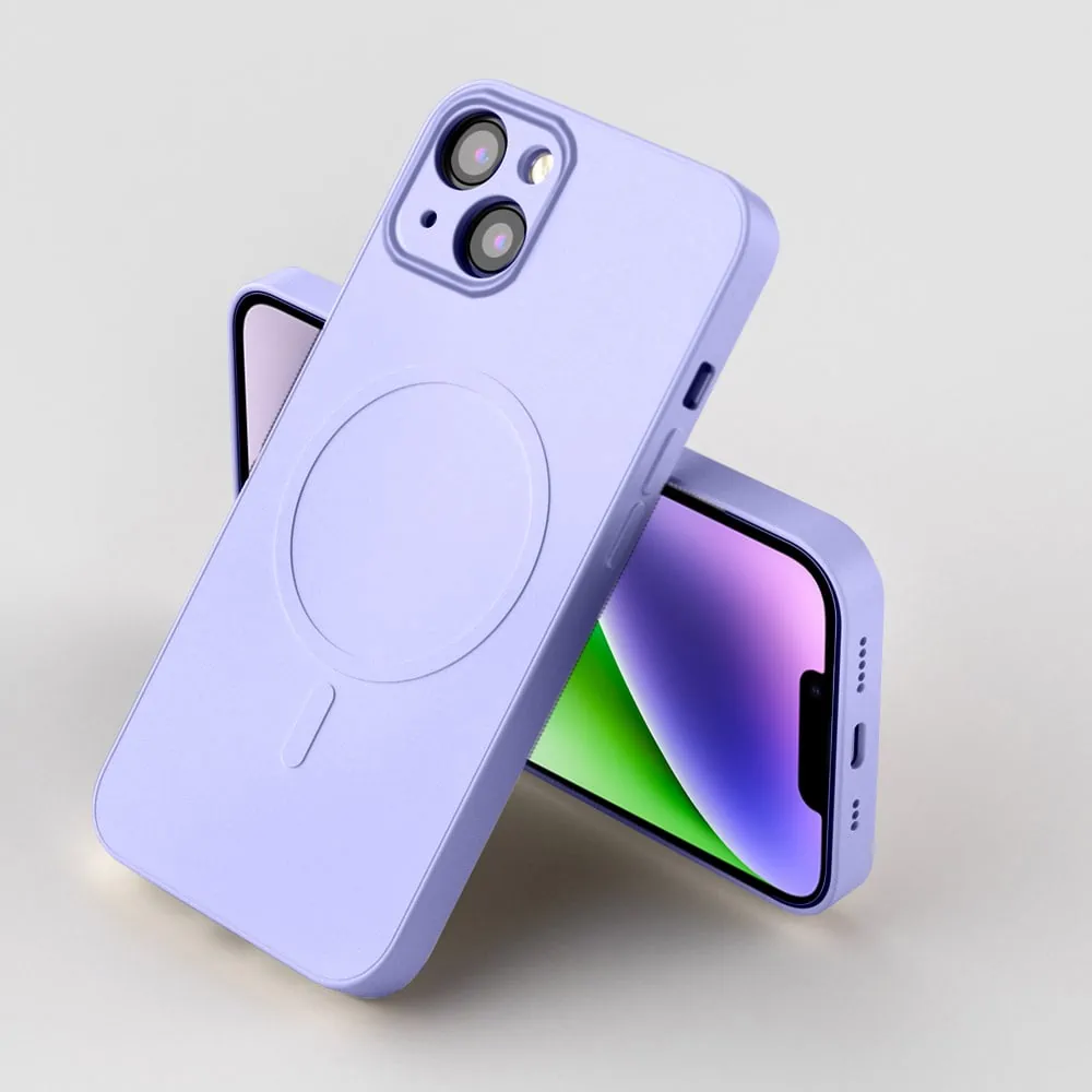 Etui do iPhone 14 Plus silikonowe z mikrofibrą Premium Soft Touch MagSafe, ochrona aparatu, fioletowe